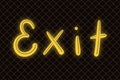 Glowing yellow neon exit sign on metal mesh Royalty Free Stock Photo
